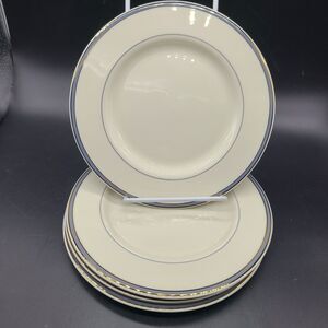 Pickard Set (4) Salad Plates Gray Gold Rim 8.25" Fine Porcelain USA New